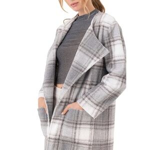 We Are Sundays Newport Long Sherpa Jacket in Snowfall Plaid XS